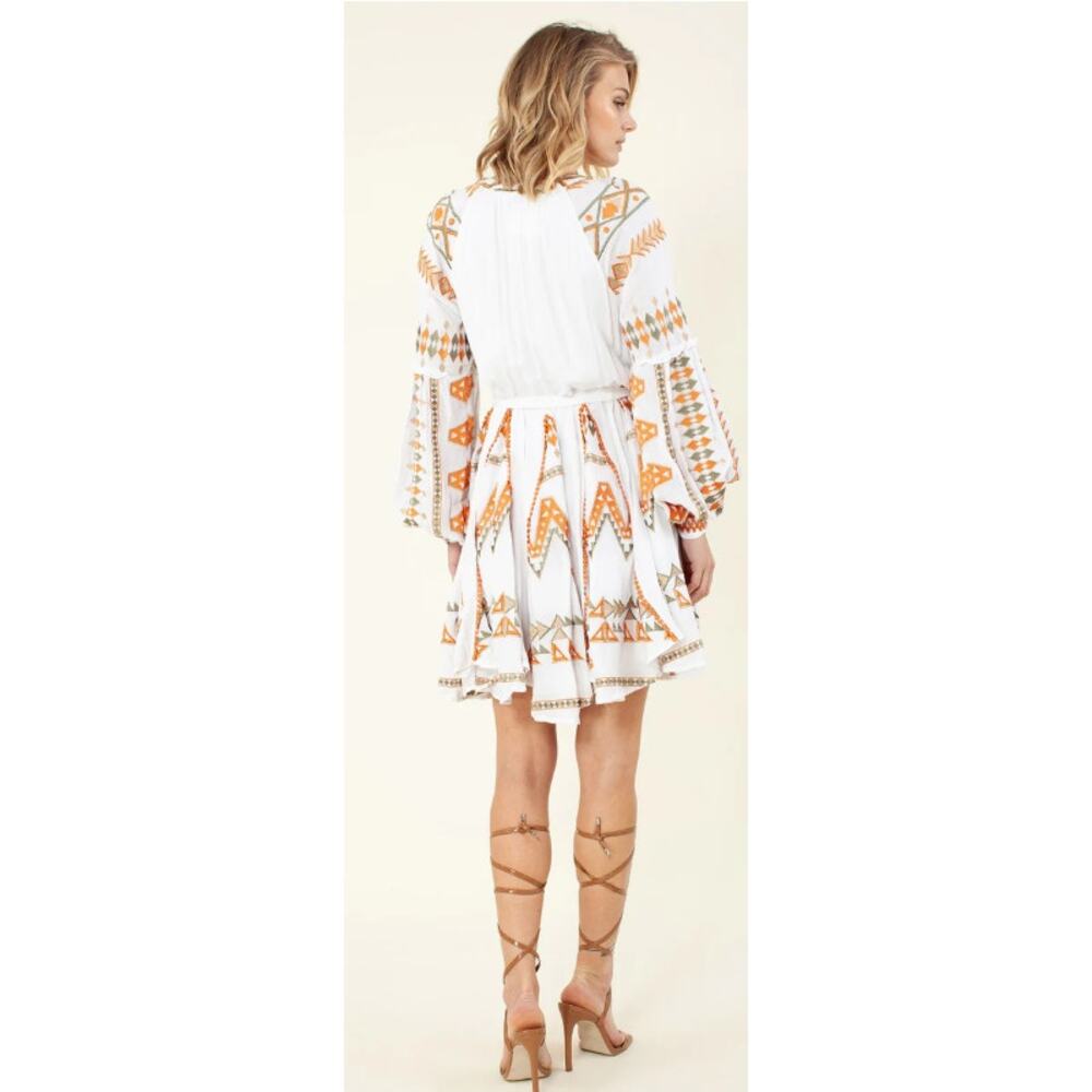 Hale Bob Ravin Embroidered Balloon Sleeve Aztez Tribal Print Mini Dress, Sz S - Picture 2 of 13